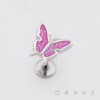 SPARKLING BUTTERFLY GLITTER CHARM THREADLESS LABRET SET 316L SURGICAL STEEL